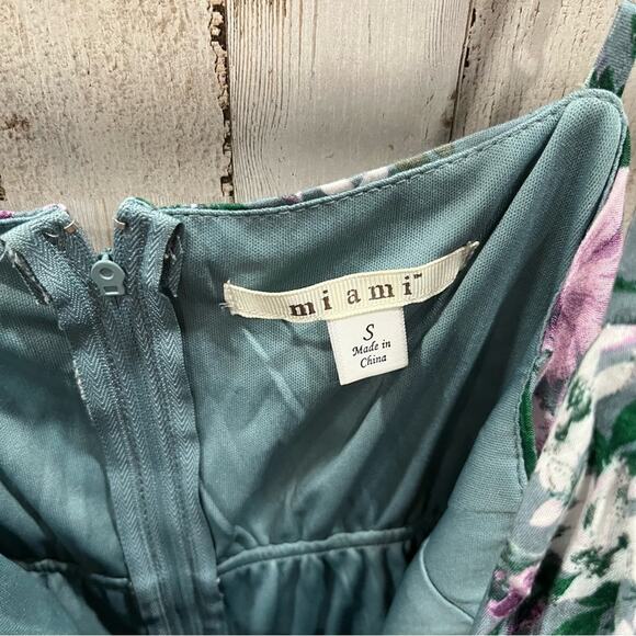 Miami Floral Green Button Front Maxi Sundress Ruffle Hem - Picture 3 of 5